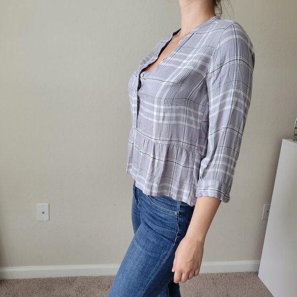 Cropped Flannel Shirt w/ Gold Detailing - Picture 3 of 10